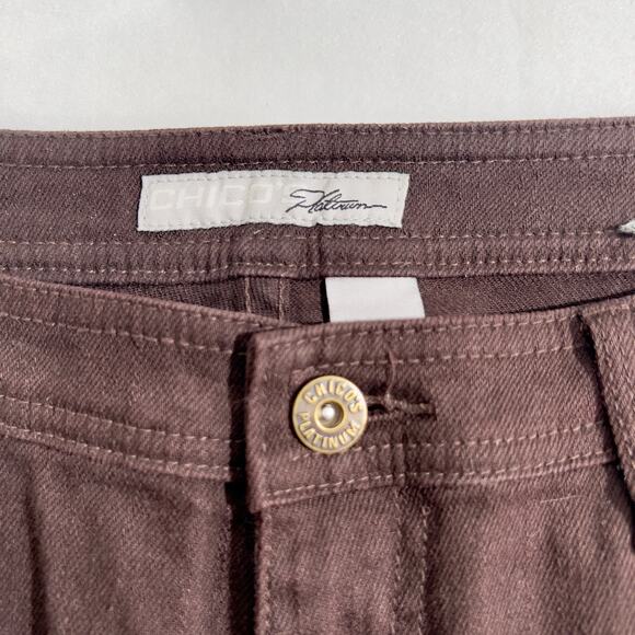 Chico's Platinum Jeans Woman's 2 Reg(M 12) Brown Embroidered Rivet Embellishment - Picture 2 of 16
